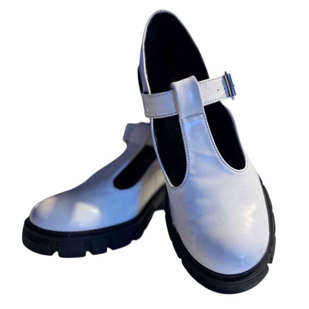 Madden Girl White Chunky Heel Mary Jane Shoes - Adjustable Strap Size 7.5 M